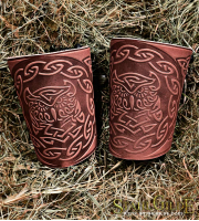 A Pair Leather Cuffs Owl Celtic: a pair